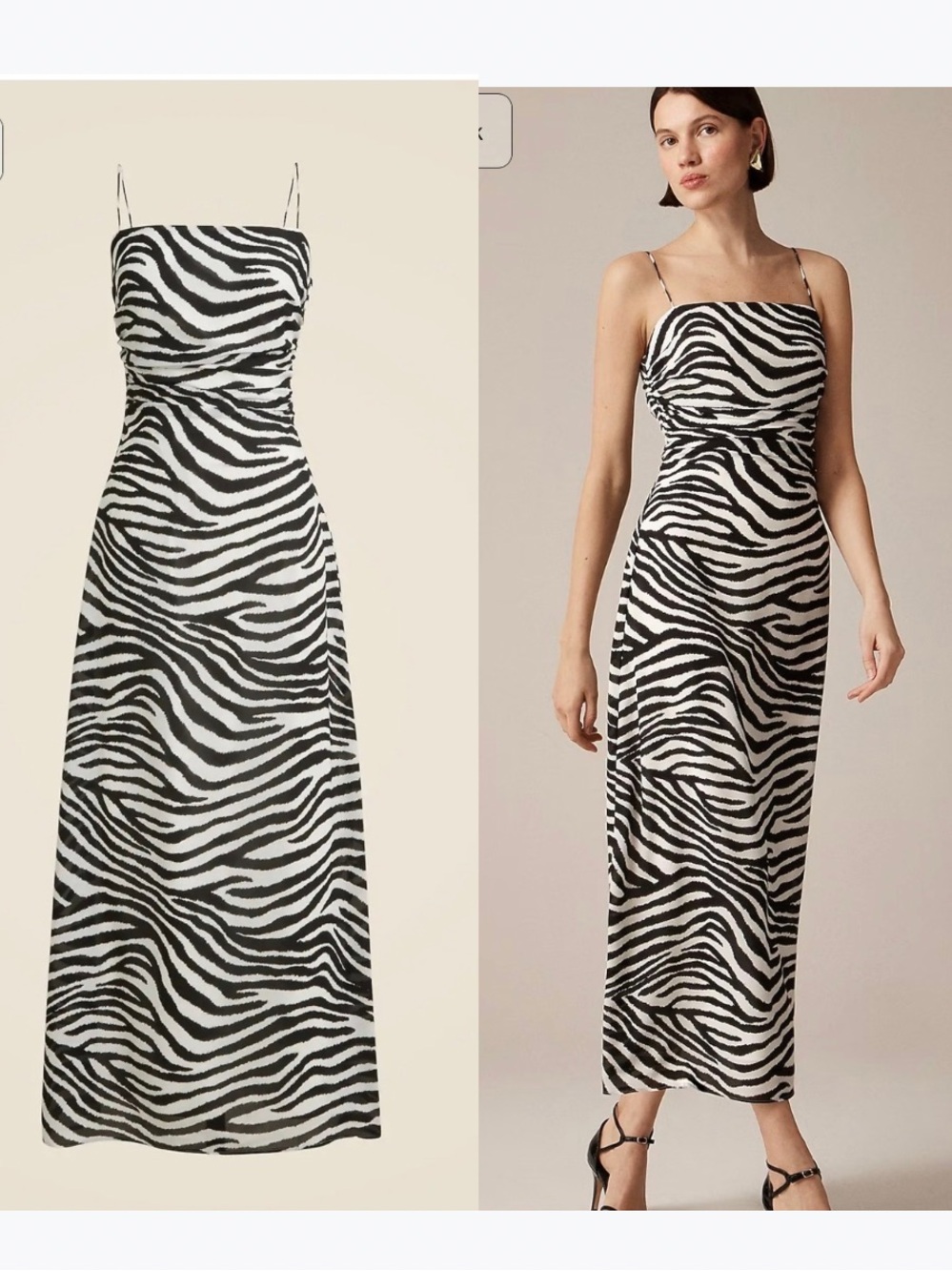 J.Crew Collection Zebra Print Cowl Neck Slip Dress Ruched Maxi Size 16
